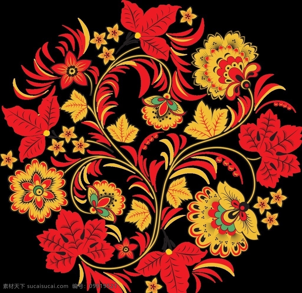 古典 花纹 背景 红叶 黄花 传统图案 民俗图案 花边花纹 底纹边框