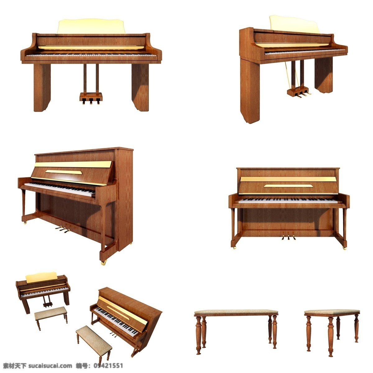 质感 古董 钢琴 套 图 木质 古董钢琴 精致 镀金 仿真 3d 立体 创意 套图 png图