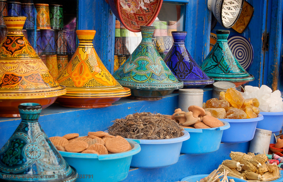 摩洛哥 陶瓷 香料 陶罐 摩洛哥陶瓷 瓷器 陶器 器皿 陶瓷制品 城市风光 环境家居 黑色