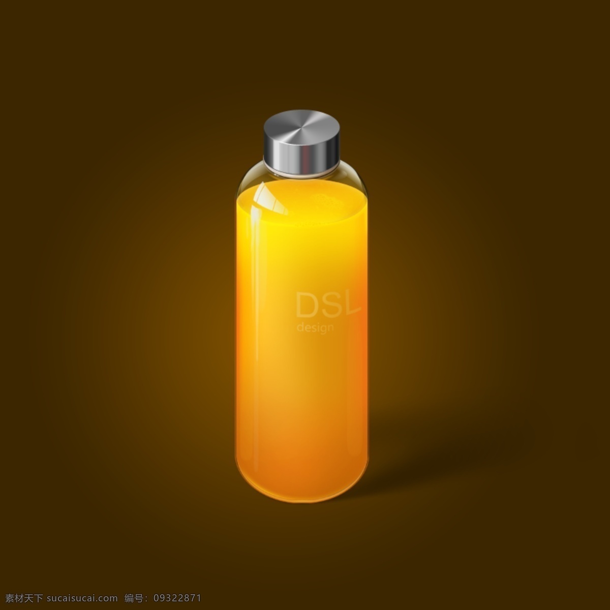 超写实瓶子 瓶子 橙色 玻璃 发光