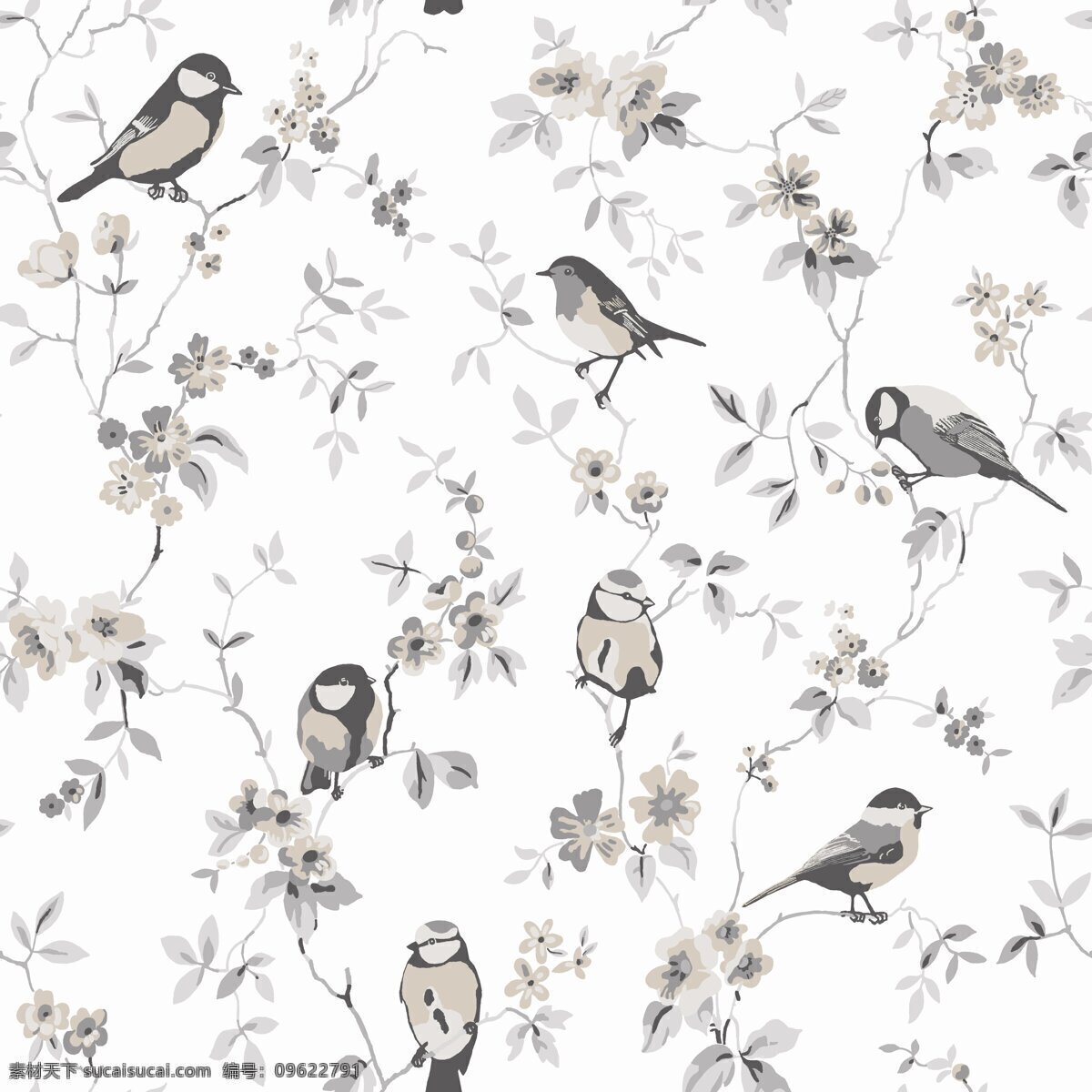 素雅 风格 粉 灰色 树枝 壁纸 图案 壁纸图案 浅色底纹 小鸟 植物元素
