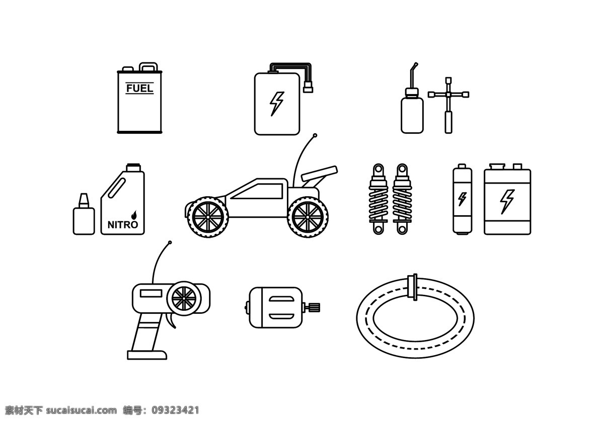 手绘 赛车 汽车配件 图标 手绘汽车 汽车 矢量汽车 矢量素材 车辆 手绘车辆 汽车配件图标 电池 赛道
