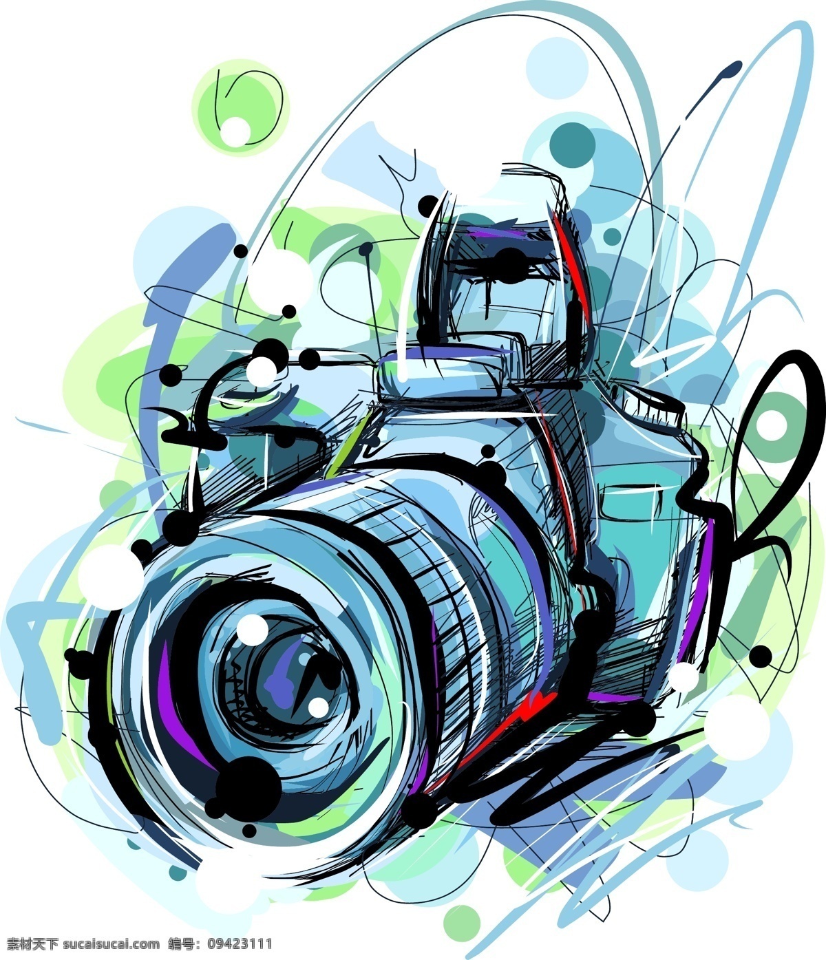 照相机 现代 个性 涂鸦 矢量 蓝色 绿色 彩色 手绘 创意