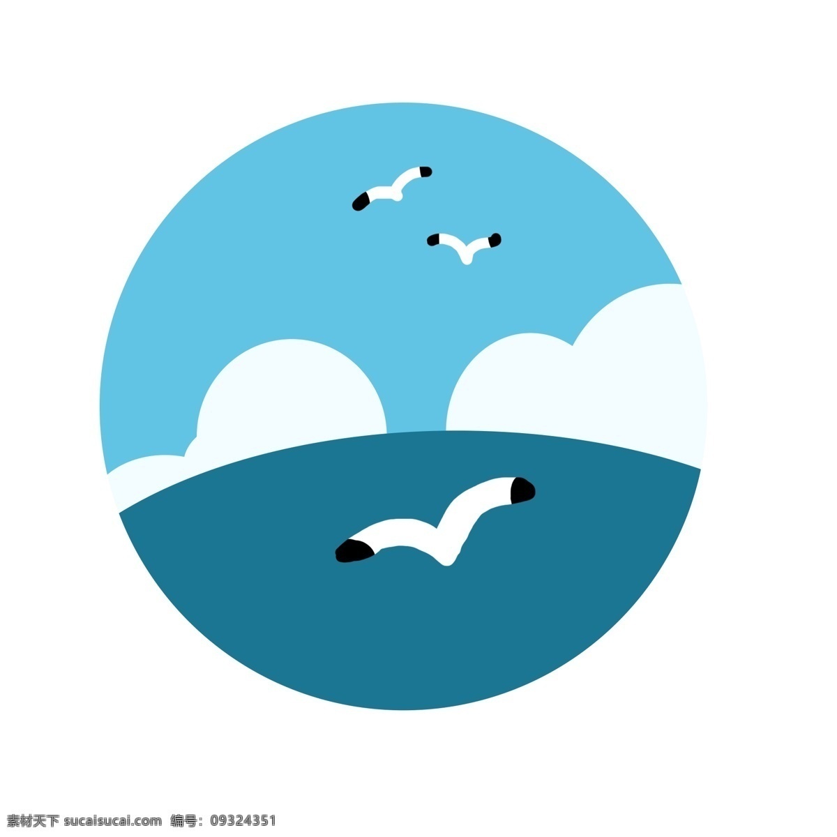 景色 大海 蓝色 海鸥 可爱 卡通