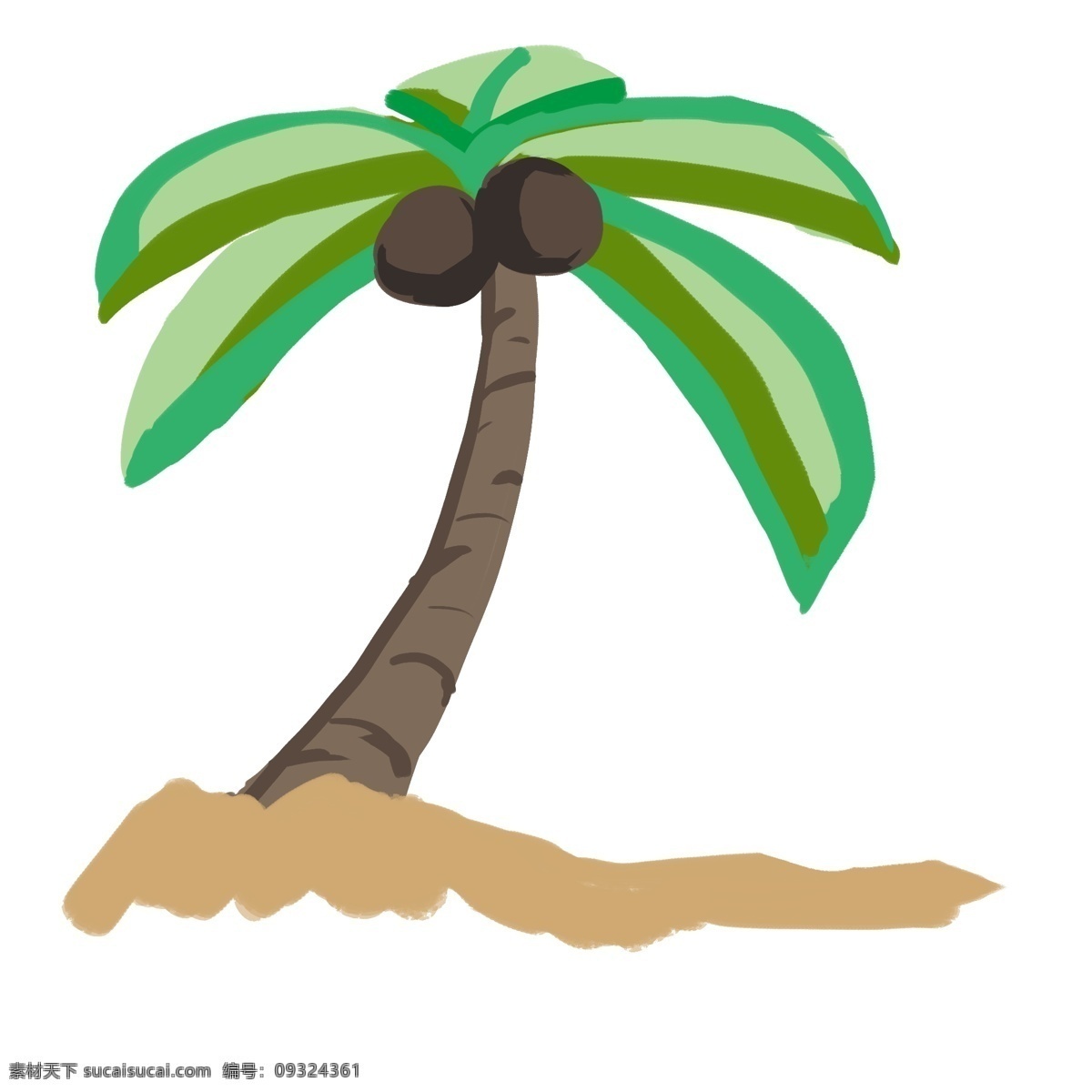椰子树绿 绿色 椰树 可爱 简洁 手绘 卡通