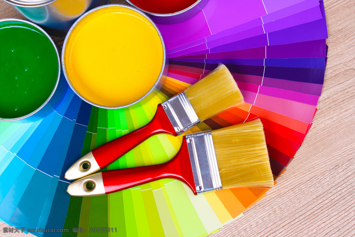 彩色 油漆 色彩 多种颜色 色彩样品 色谱 绿色漆 黄色漆 红色漆 油漆刷 油漆桶 其他类别 生活百科