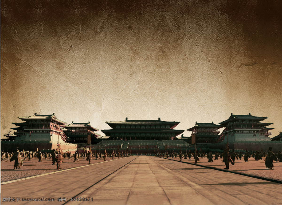 汉代古建筑场 墙面三维贴图 中式古建筑 博物馆场景 立体 设计图册 3d设计