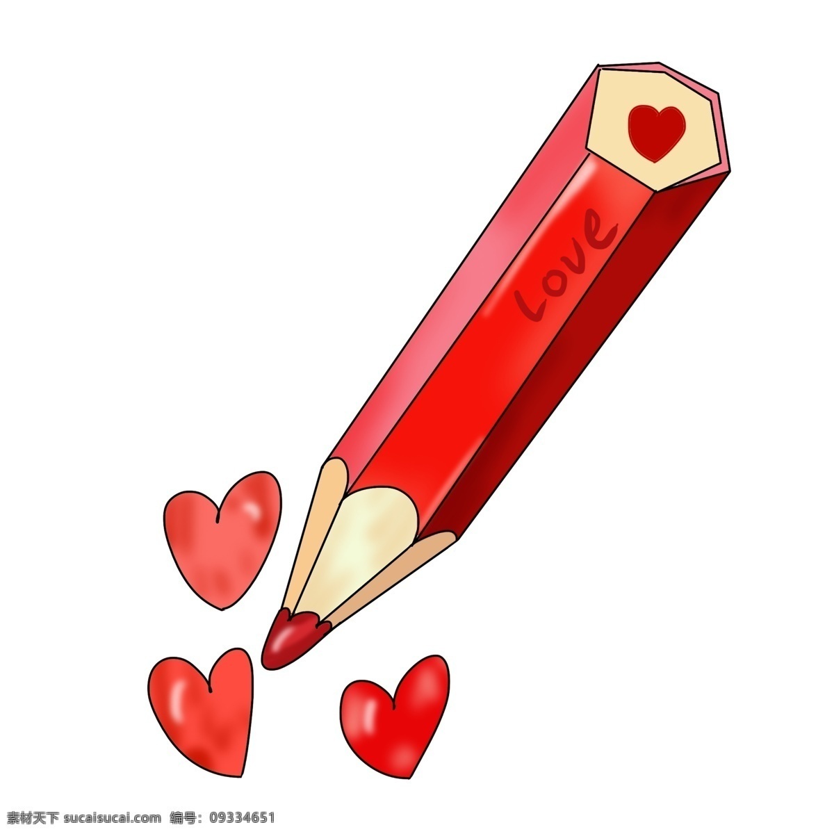 爱情 红色 铅笔 插画 红色的桃心 手绘铅笔 卡通铅笔 可爱的铅笔 爱情铅笔 漂亮的铅笔 红色的铅笔