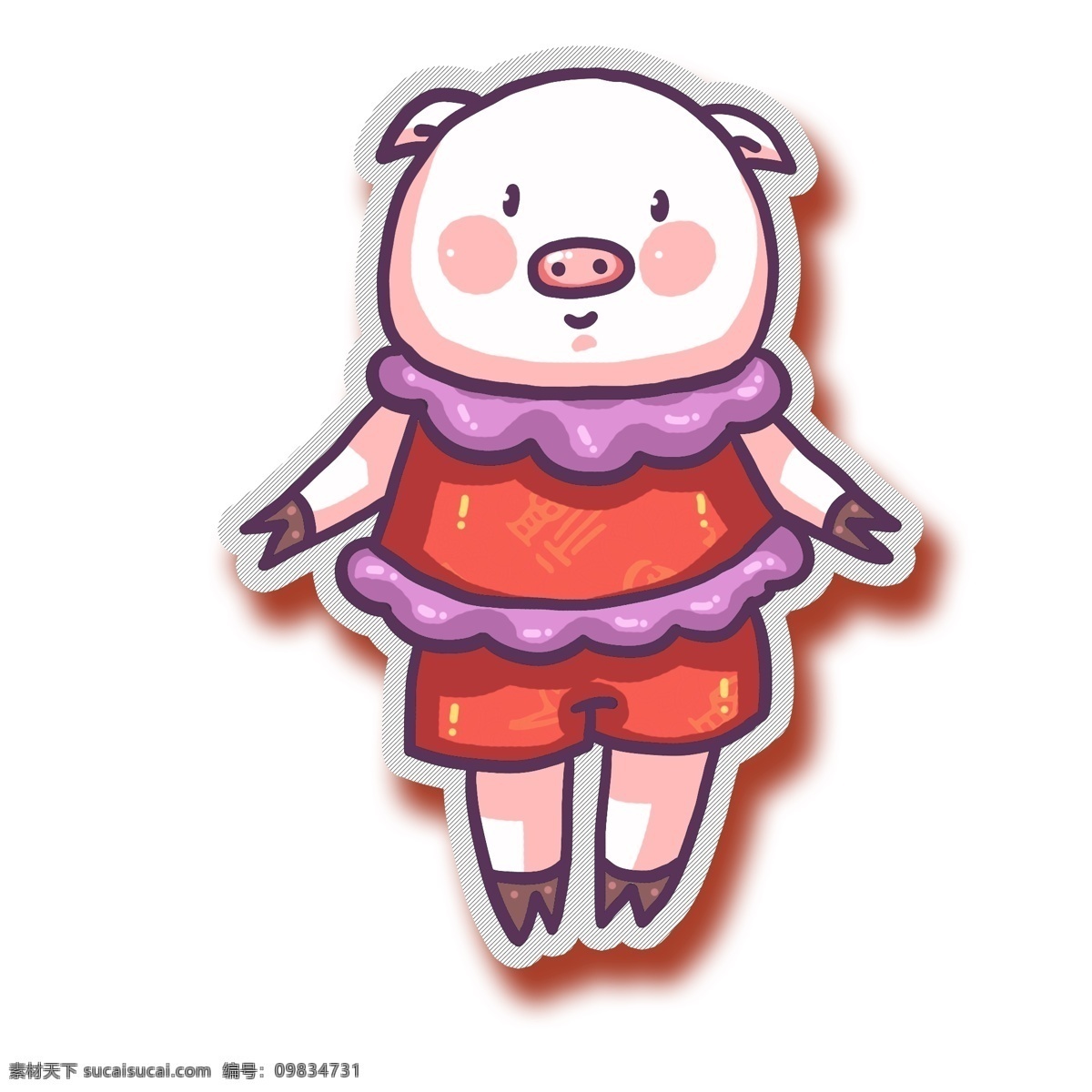 卡通 可爱 猪 女孩 贴纸 创意 小孩 插画 小猪 儿童 小猪形象