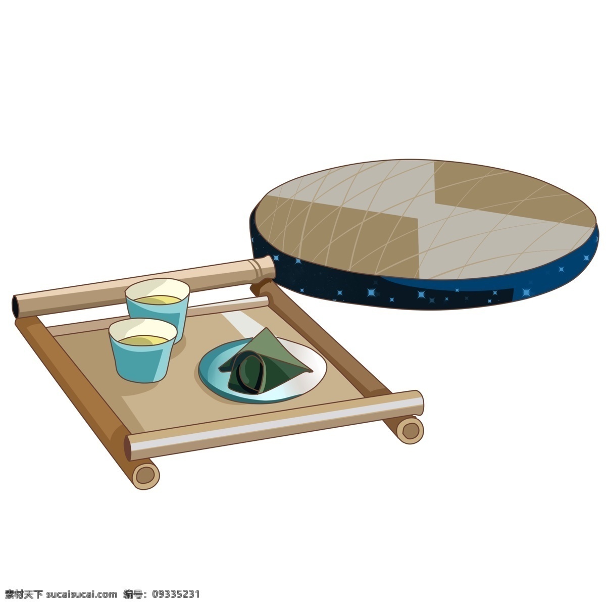 日本 坐垫 木桌 插画 座垫 日式 榻榻米 茶具 茶馆 竹席 榻榻米床 日本清茶 竹子桌