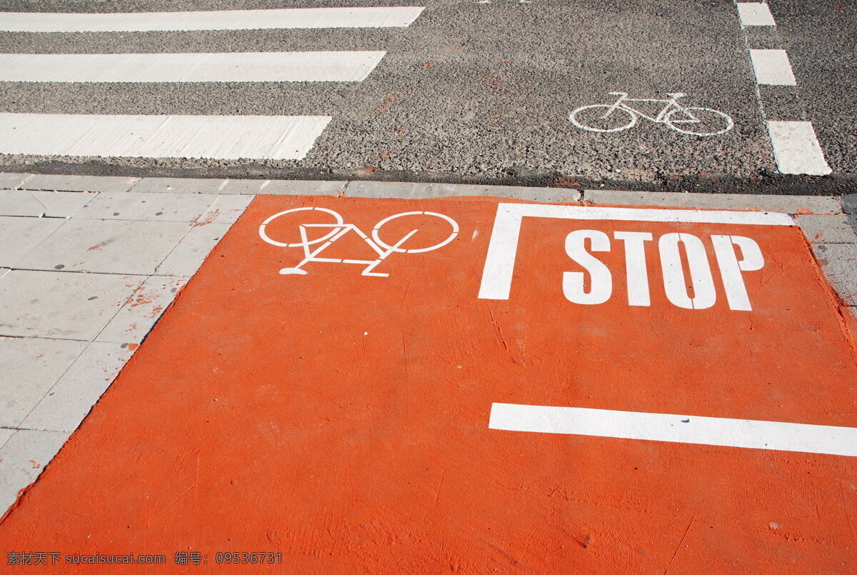 橙色 自行车 车道 停车 标志