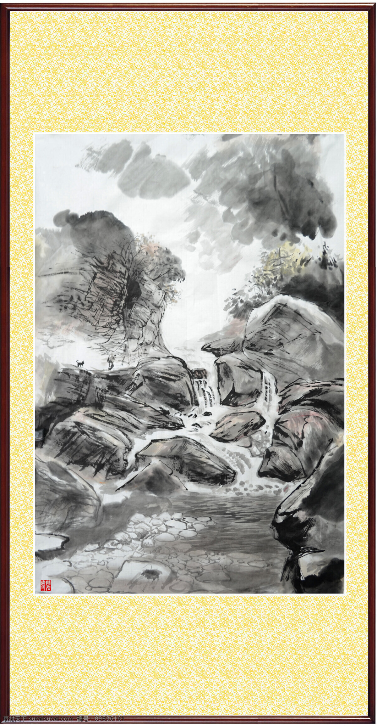 风景画 国画山水 绘画书法 美术作品 瀑布 山 山峰 山水画 雨 后山 下 积 千 玉 中国画 石 云雾 纸本设色 迷雾 白雾 流水水影 石山 远树 杂树 树木 小河 远山 石头 石块 印章 陈强 国画作品 文化艺术 家居装饰素材 雕刻 图案