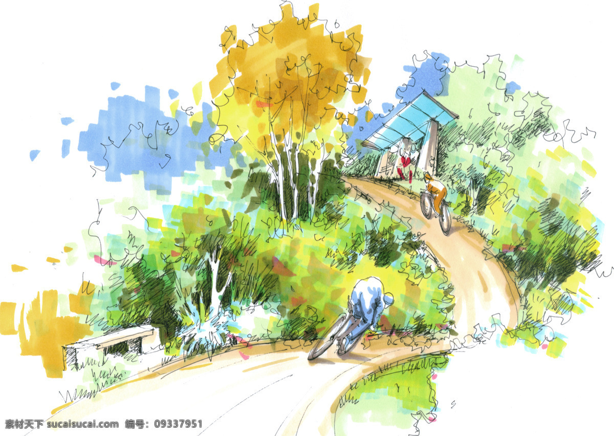 环境设计 景观设计 山路 创意 自行车道 设计素材 模板下载 创意自行车道 山间步道 山体绿化 psd源文件