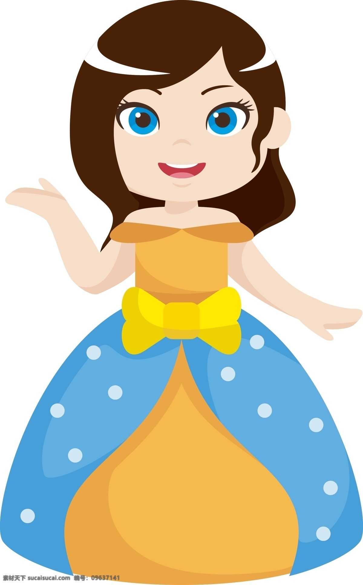卡通 矢量 身穿 礼服 美丽 公主 卡通矢量 蓝色礼服 童话世界 公主设计 人物 裙子 童话 插画 王子 城堡 海报