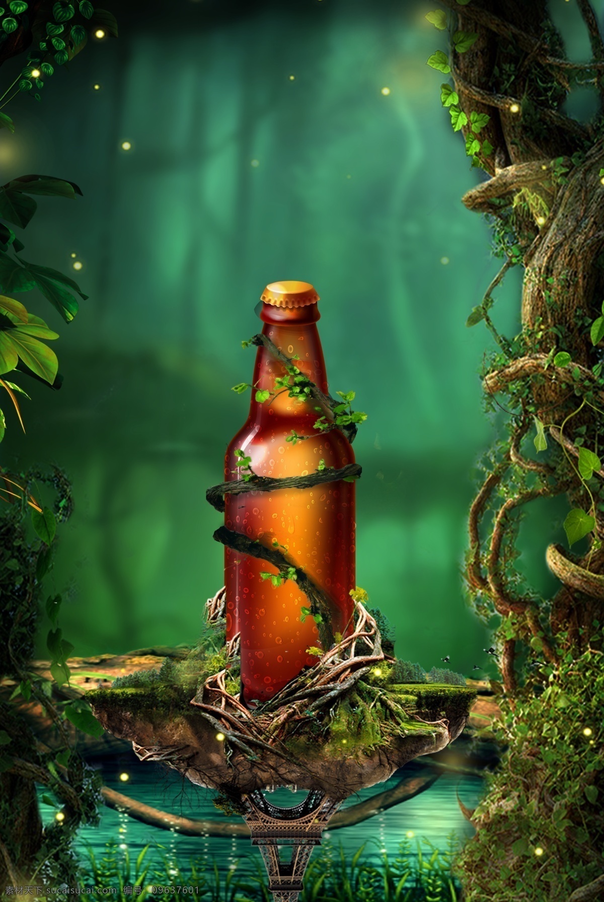 创意 合成 森林 啤酒 广告 背景