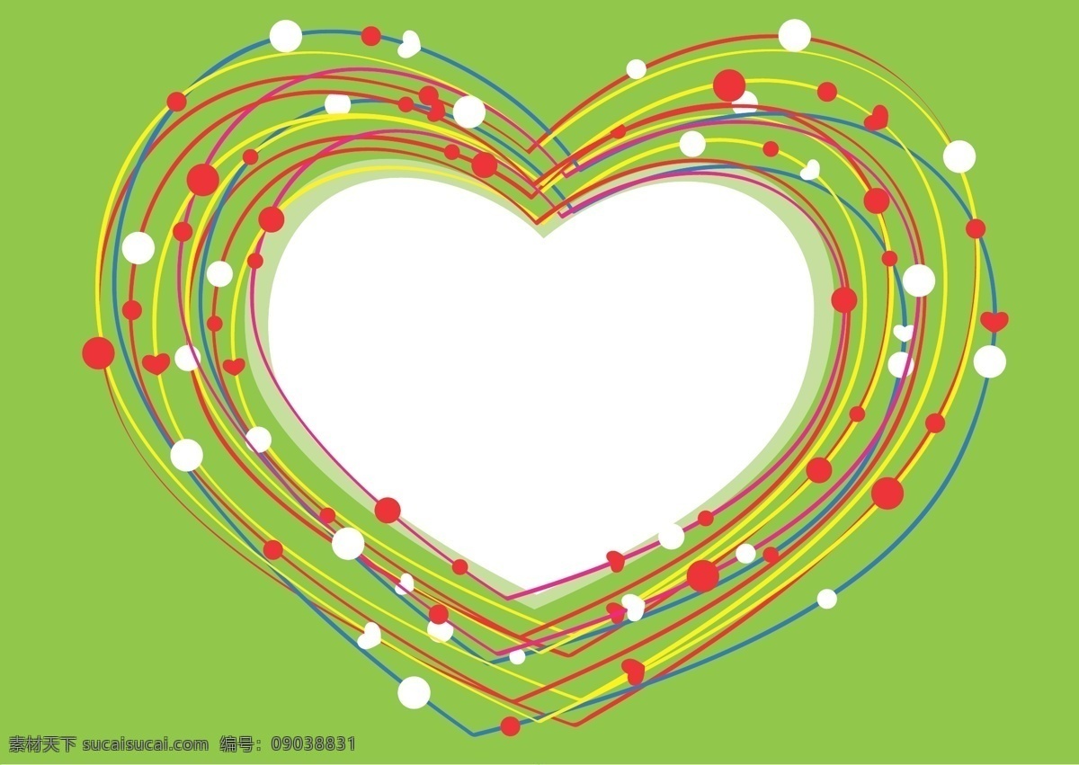 情人节的心 绿色背景 红色线条 绿色线条 白色爱心 绿色