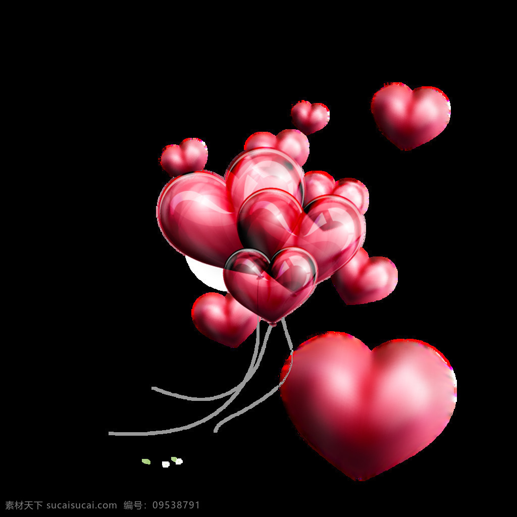 浪漫心形元素 红色渐变 透明 心形 气球 浪漫