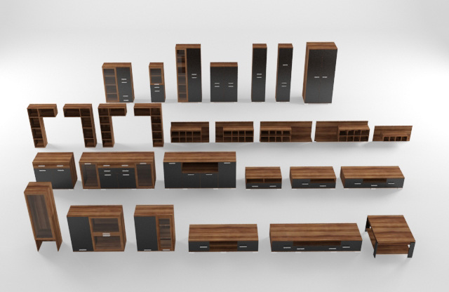 木质 各式 书柜 3d 模型 黑色 3d模型 3d渲染 模型素材
