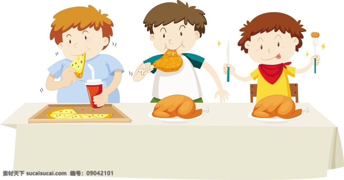 卡通儿童插画 餐食 美食 男孩 卡通儿童 动作 快乐 卡通 人物 学生 幼儿园素材 卡通设计