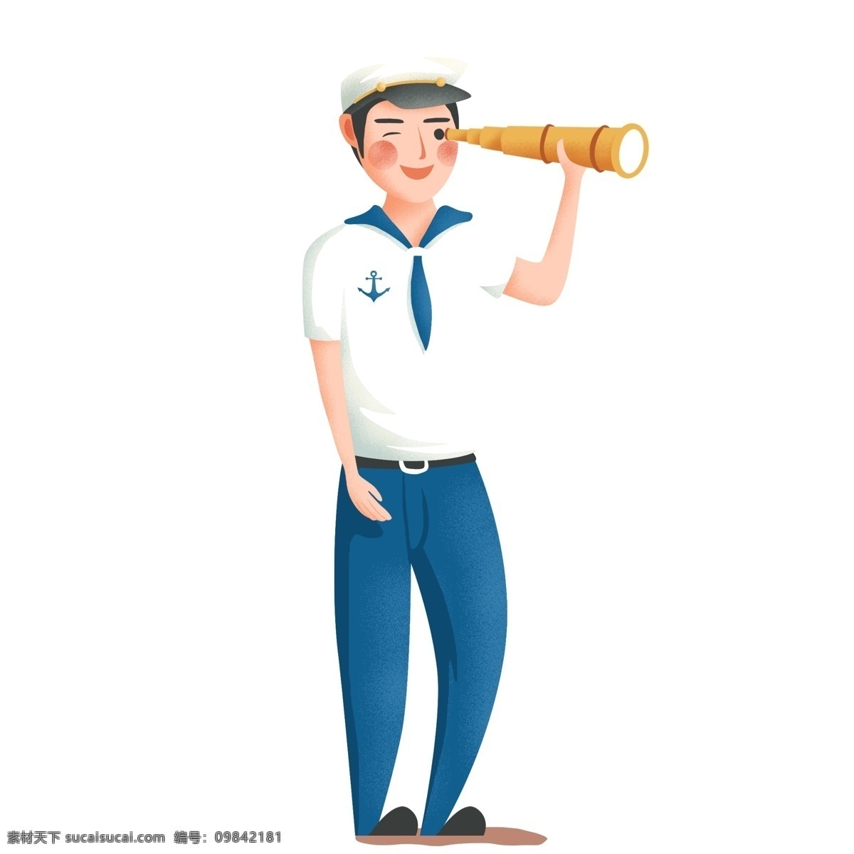 卡通 可爱 望远镜 海军 军官 国际海军日 人物 军人 插画
