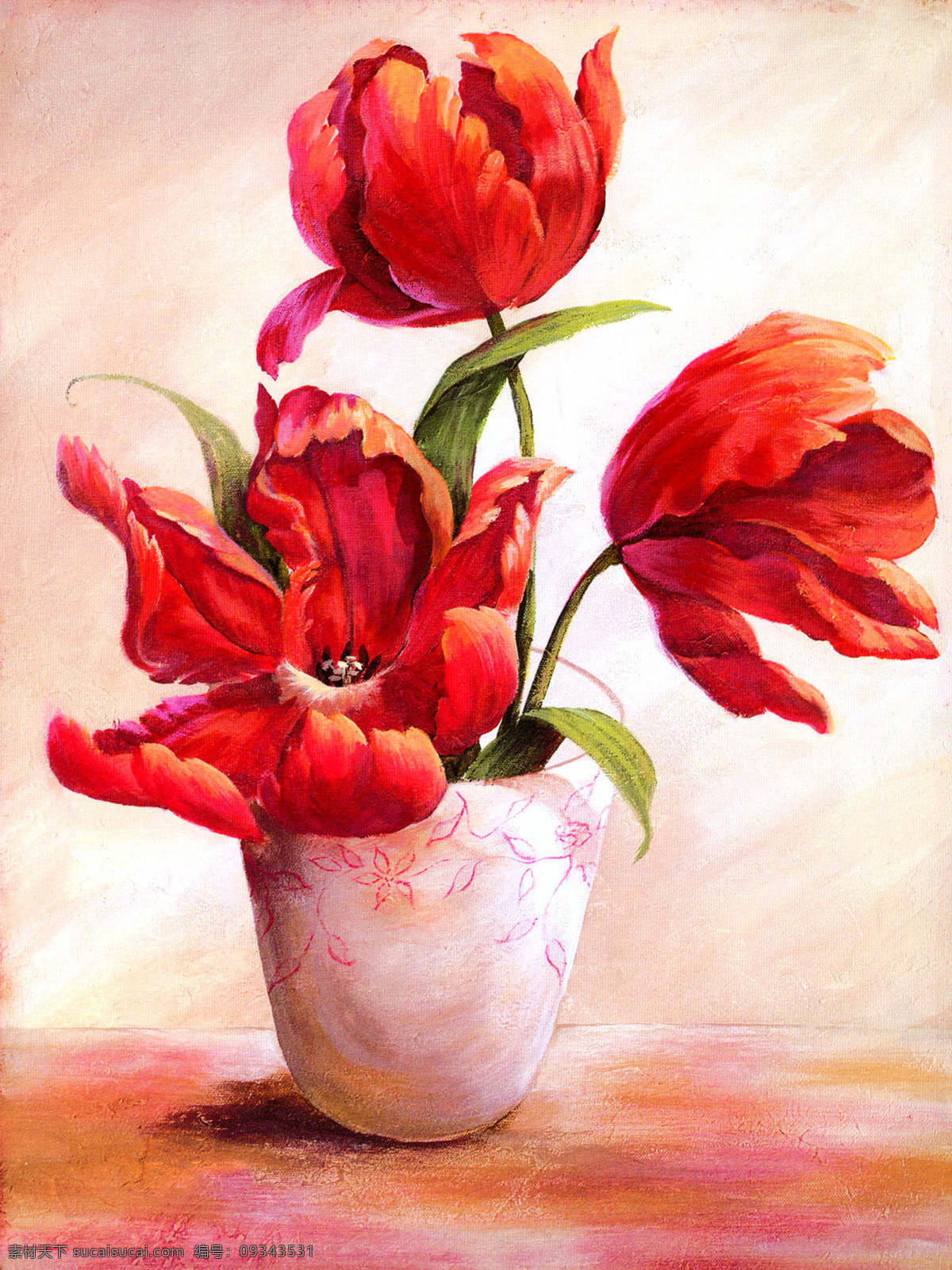 红色 罂粟花 花瓶 油画 装饰画 红色罂粟花 装饰素材 室内装饰用图