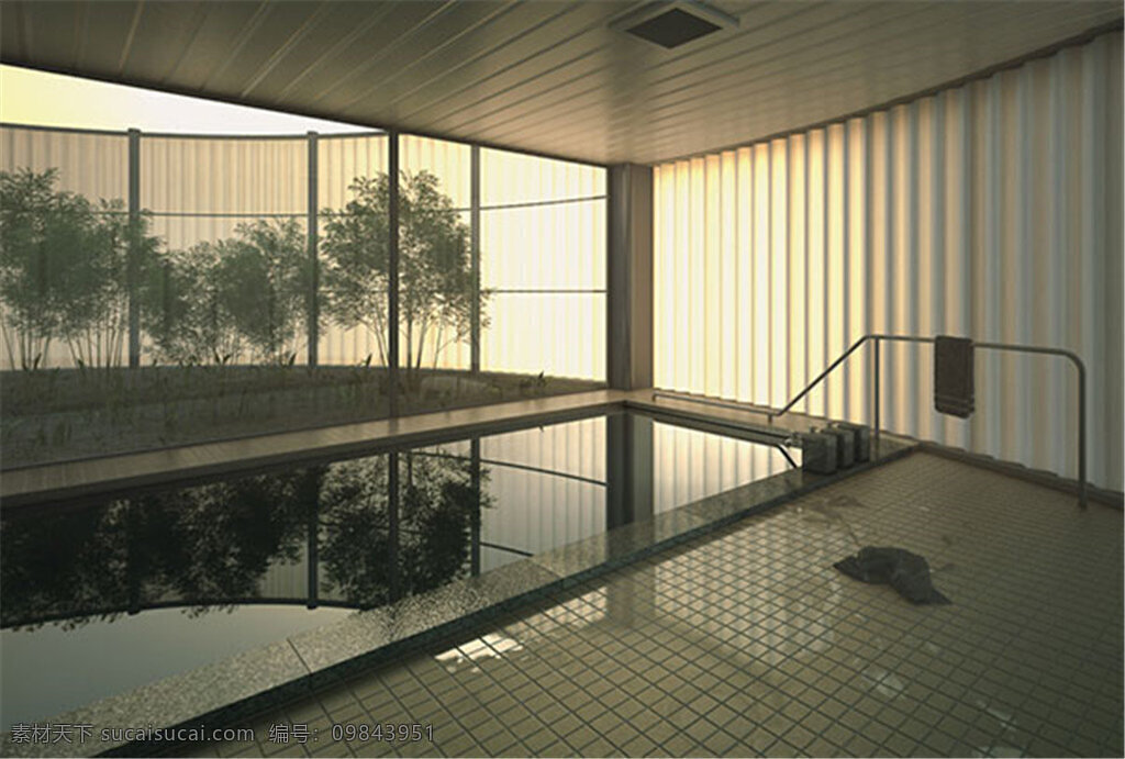 室内 游泳池 模型 唯美 创意 stl 灰色