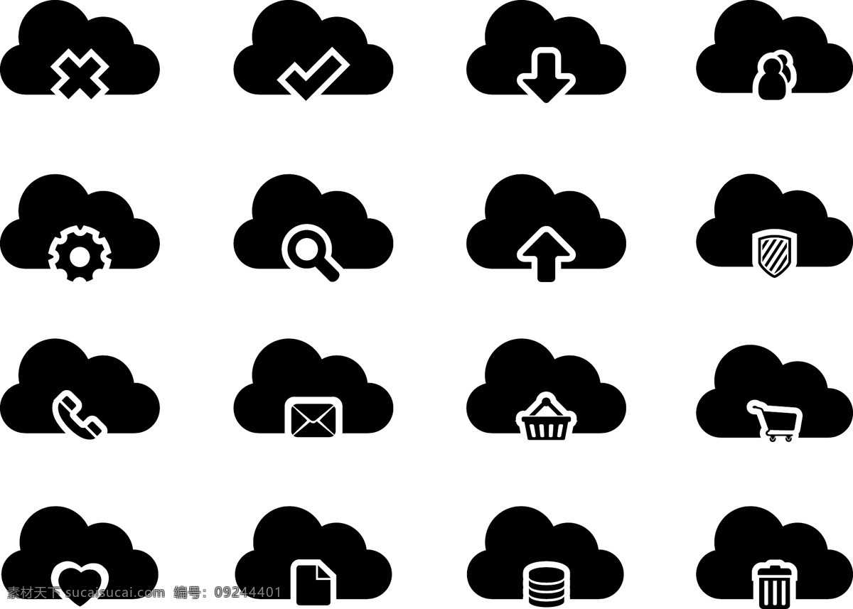 黑色 云 计算 图标 云计算图标 云系统图标 云服务 网络信息科技 云朵图标 生活百科 矢量素材 白色