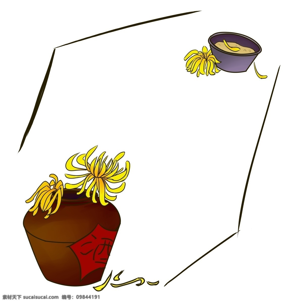 九 重阳节 菊花 边框 主题 菊花边框 卡通边框 卡通 手绘 插画 手绘插画边框 菊花酒边框