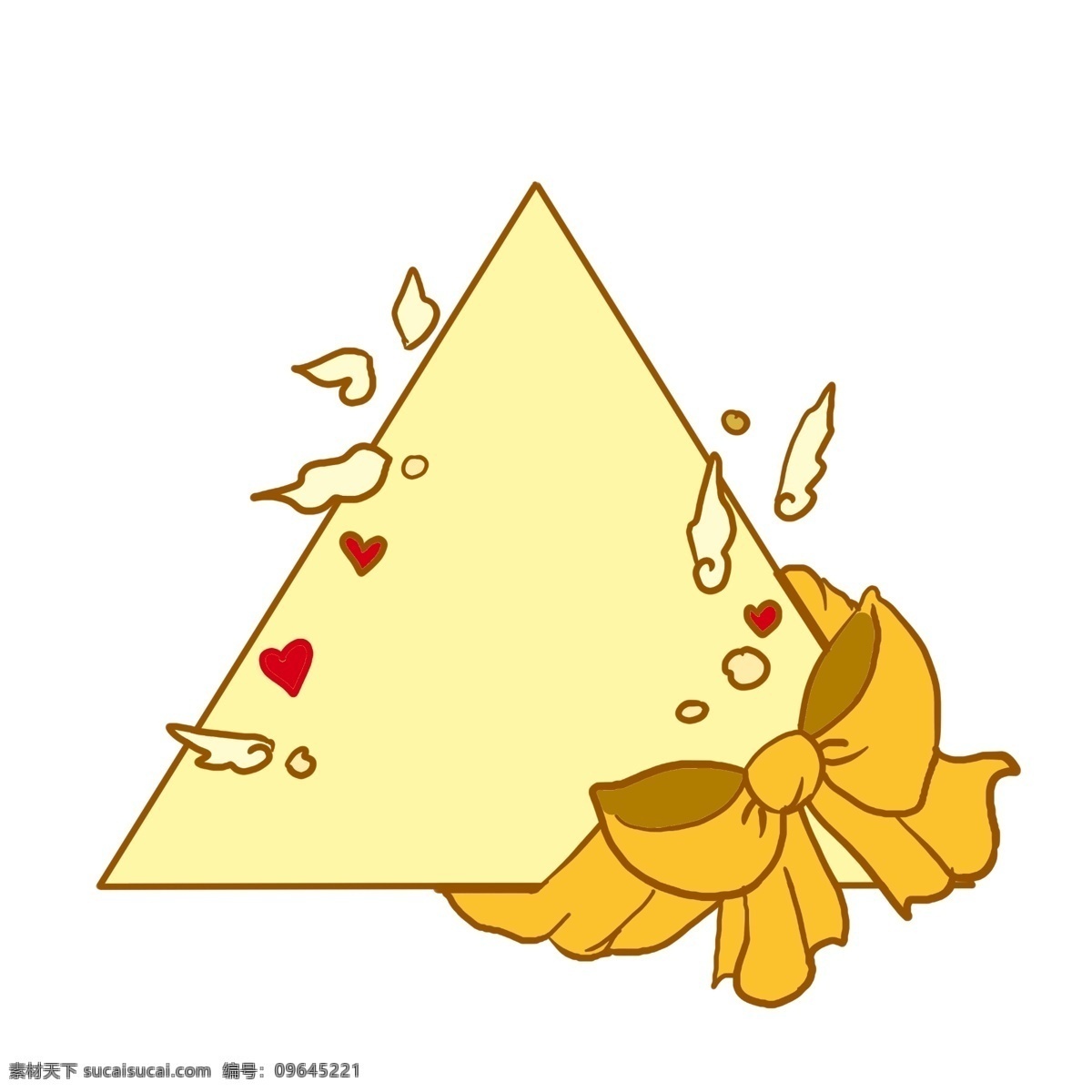 卡通 三角形 边框 插画 黄色的蝴蝶结 黄色的三角形 心形装饰 蝴蝶结装饰 卡通三角形 装饰三角形 火形