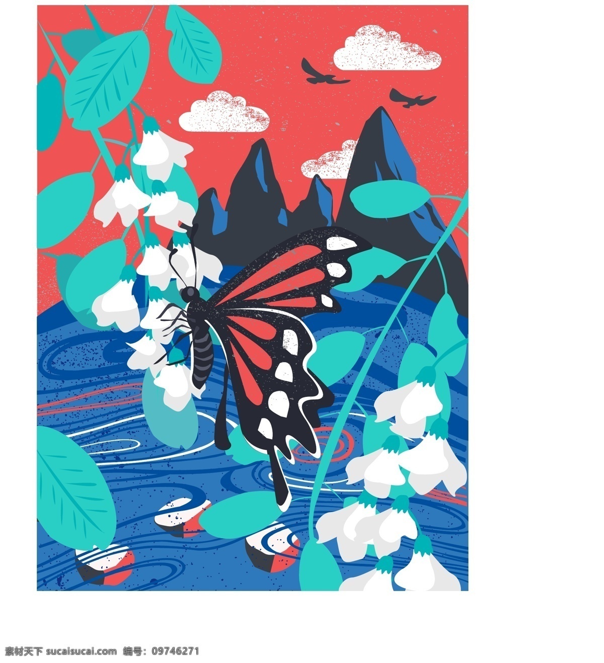 现代 中世纪 复古 简约 插画 蝴蝶 槐花 装饰画 动物 纹理 现代中世纪 做旧 大自然