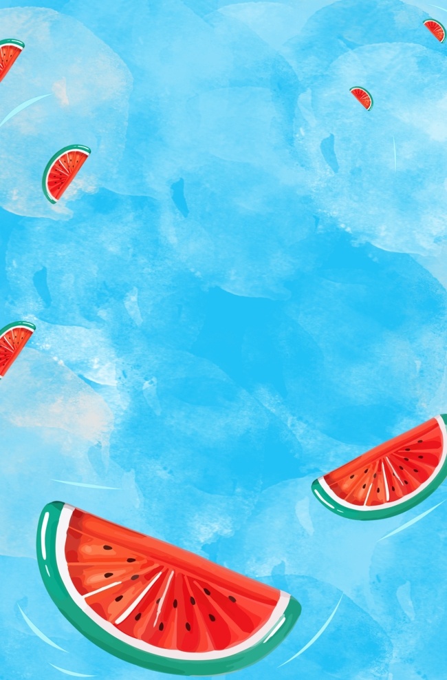 西瓜背景图片 西瓜背景 夏天海报素材 蓝色背景 水果素材 淡底纹 海报