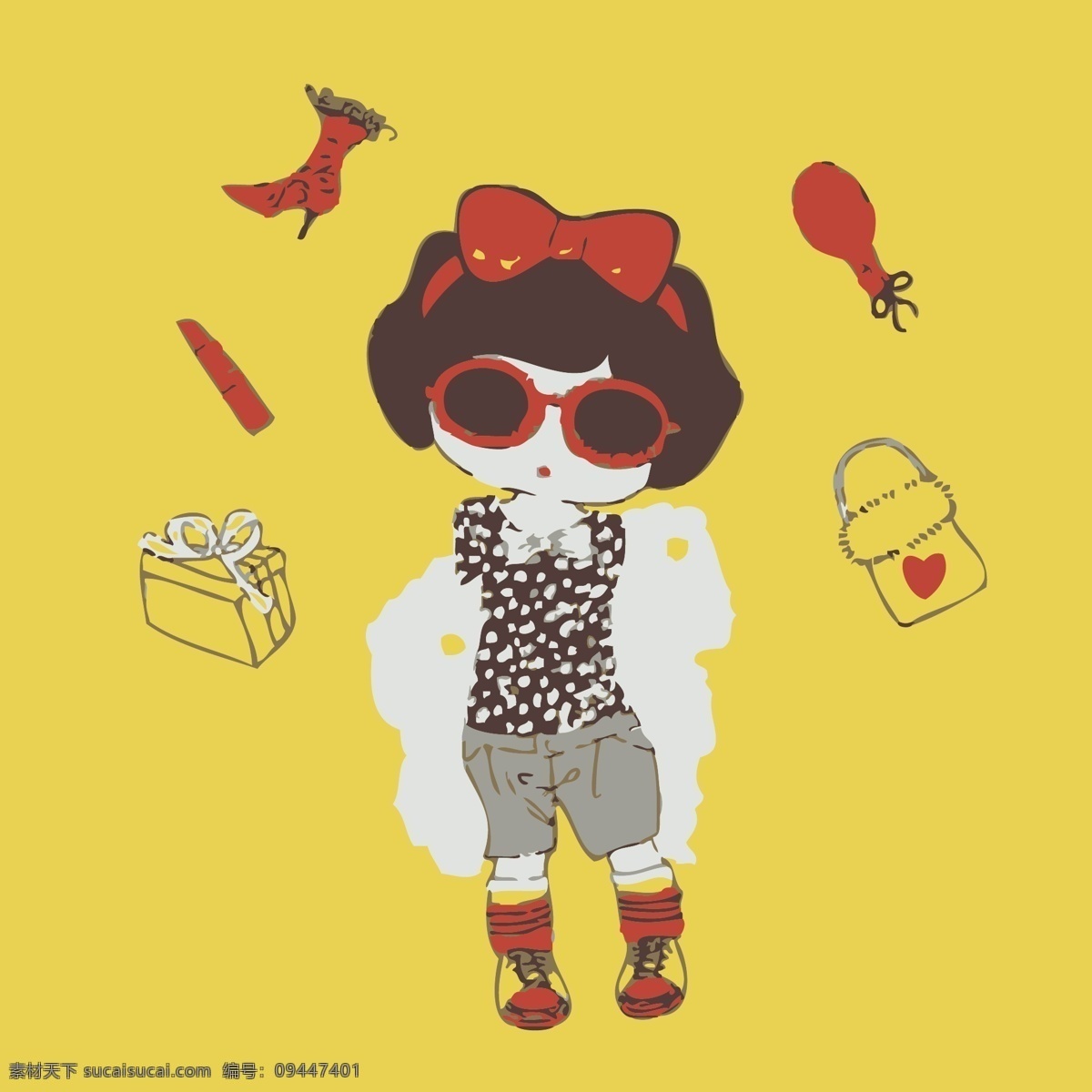 印花 矢量图 服装图案 卡通 女孩 人物 生活元素 印花矢量图 面料图库 服装设计 图案花型