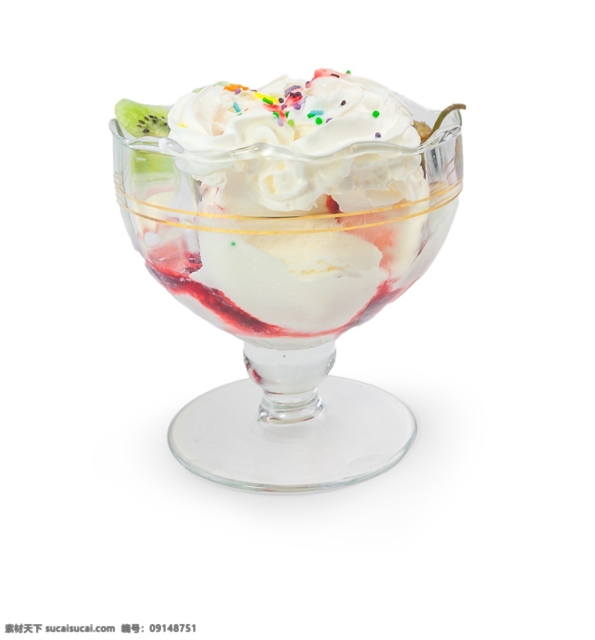 侧视图 甜品 食物 雪糕 杯 源文件 奶油 水果 奇异果 玻璃杯 装饰图案