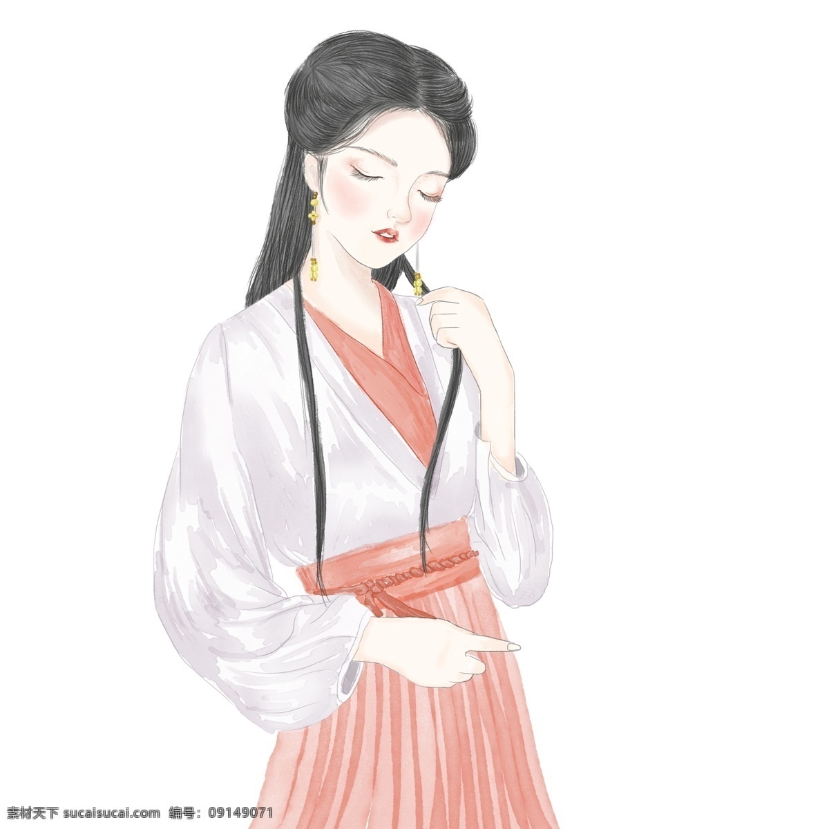 卡通 古代 女孩 扇子 原创 元素 中国元素 美丽 设计元素 美人 汉服 原创元素