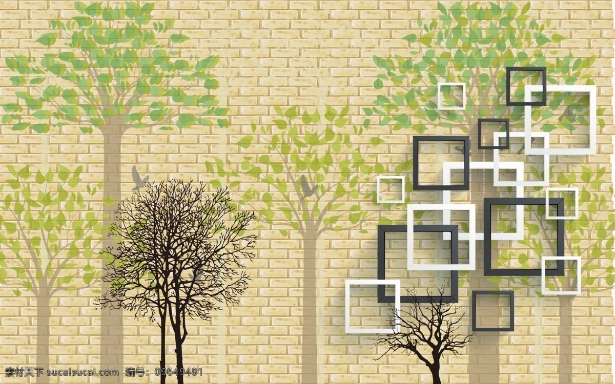 3d背景树 树 3d 文化 墙 背景 抽象树 黑白方块树