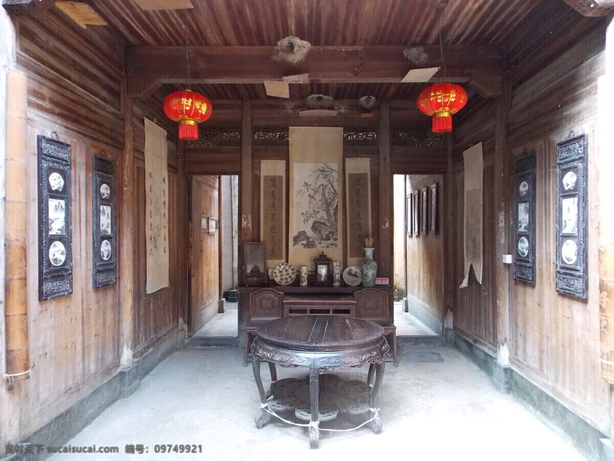 屋内 西递 灯笼 桌子 椅子 墙画 西递宏村黄山 建筑摄影 建筑园林