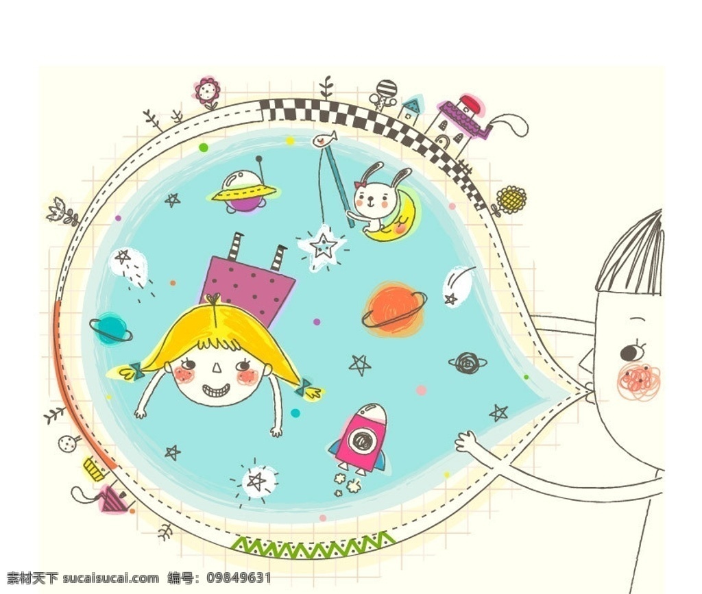 吹泡泡 儿童教学 卡通 卡通数字 卡通插画 卡通形象 铅笔画 儿童 童真 梦想天空 铅笔彩色画 幼儿绘画 儿童世界 卡通设计 矢量