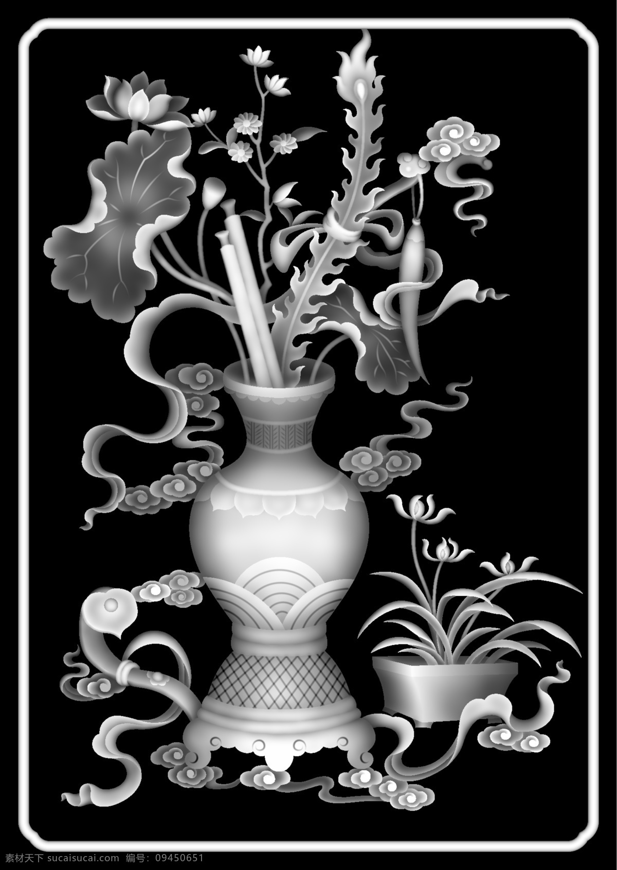 花瓶 荷花 灰度 图 浮雕灰度图 精雕 花瓶荷花 bmp 雕刻灰度图 传统文化 文化艺术 灰度图 浮雕图 雕刻