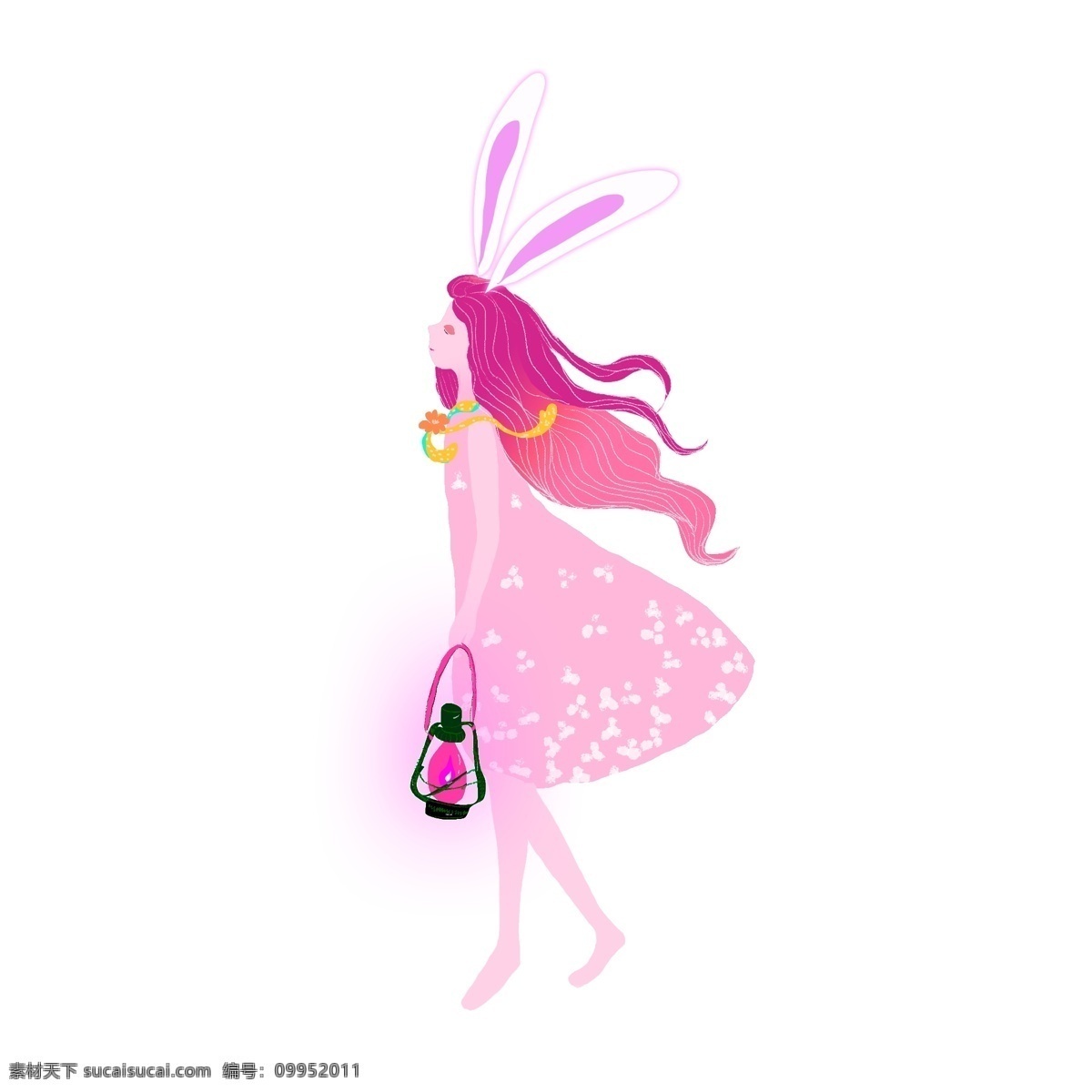 可爱 兔 耳朵 女孩 卡通 商用 元素 卡通设计 少女 夜灯 唯美设计 手绘设计 兔耳朵