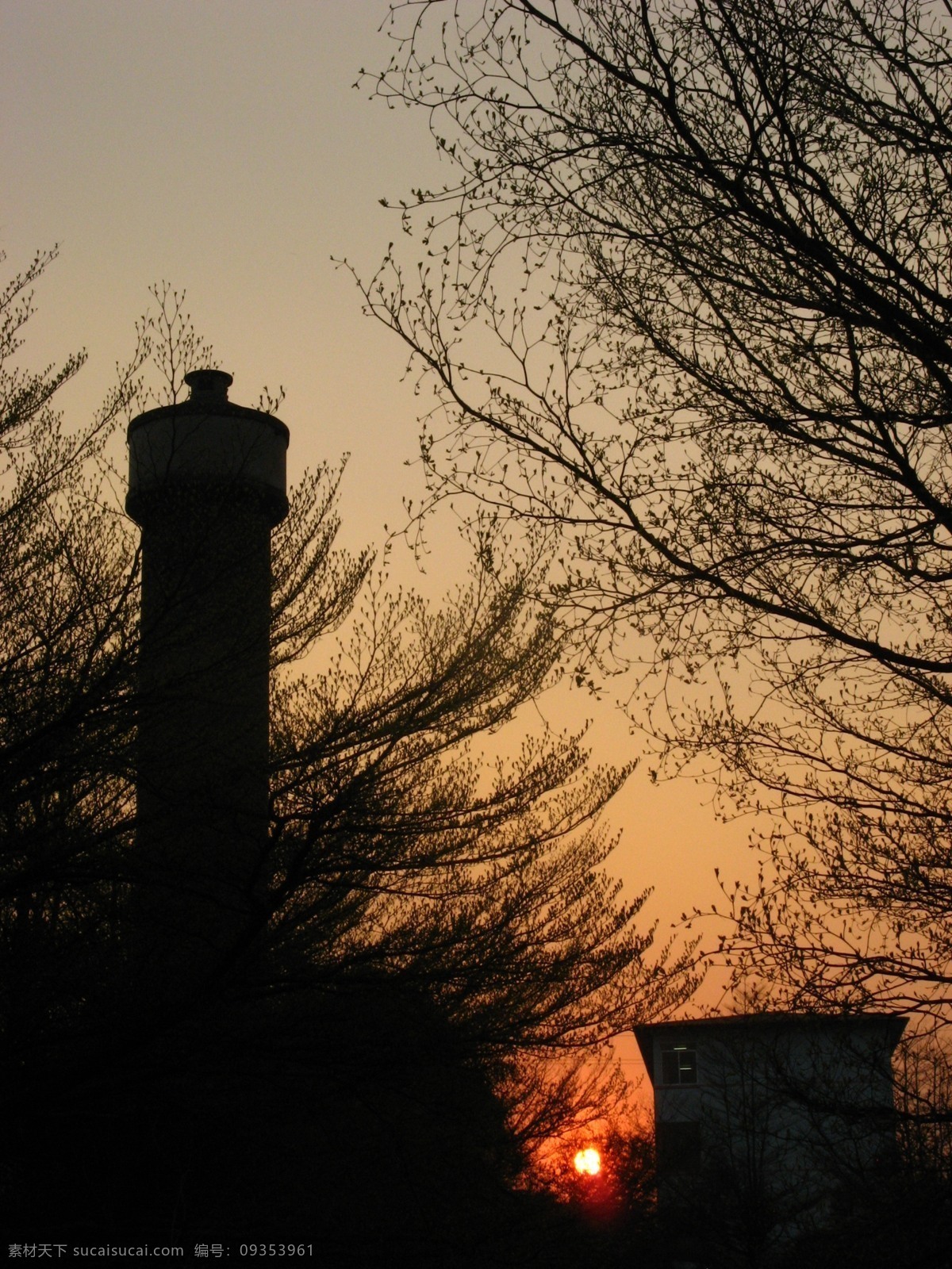 落日 剪影 夕阳 自然风景 自然景观 落日剪影 水塔 psd源文件