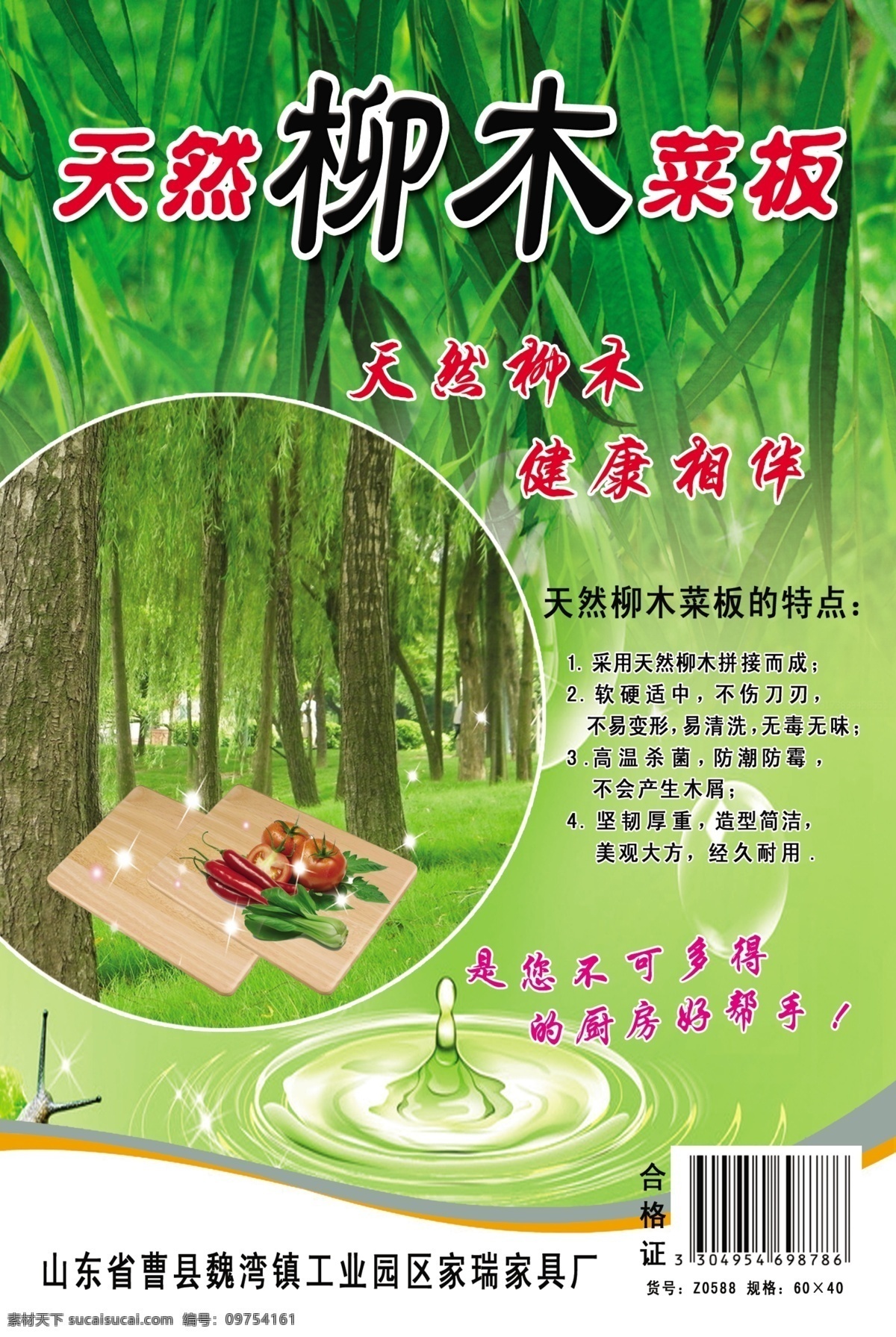 菜板单页 柳木菜板 柳树 树木 菜板 水 绿色背景 dm宣传单