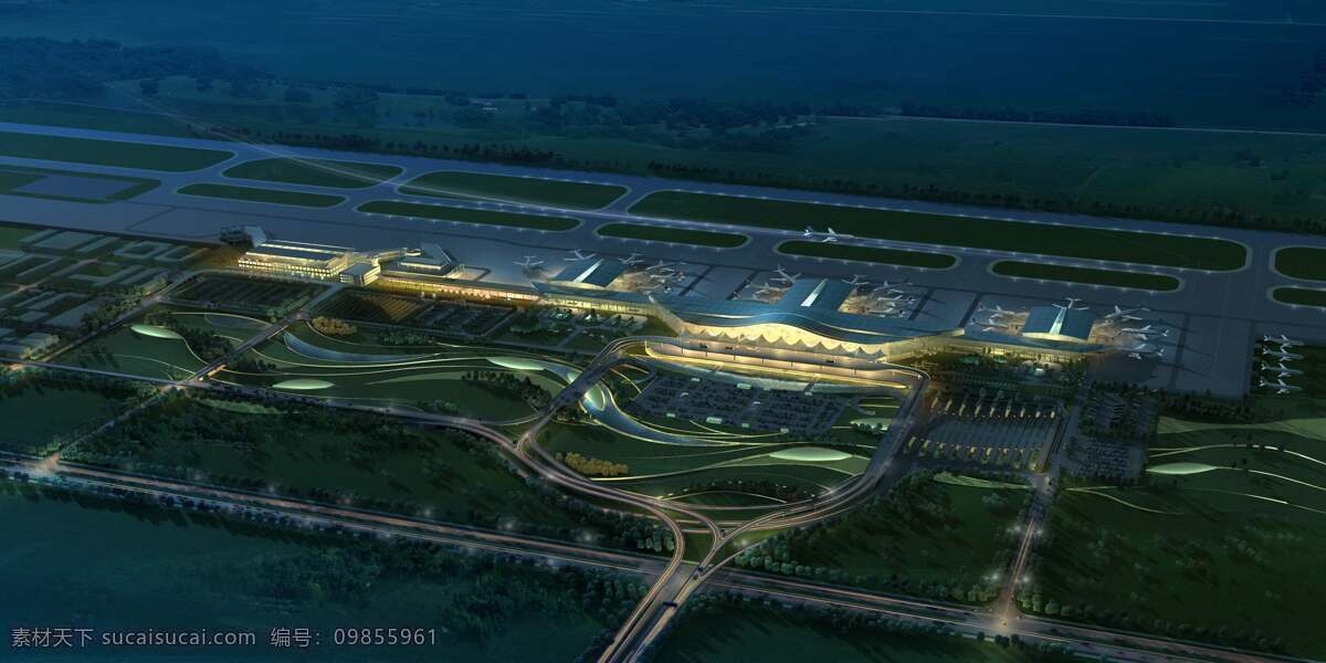 机场效果图 机场 效果图 夜景 鸟瞰 透视 3d作品 3d设计