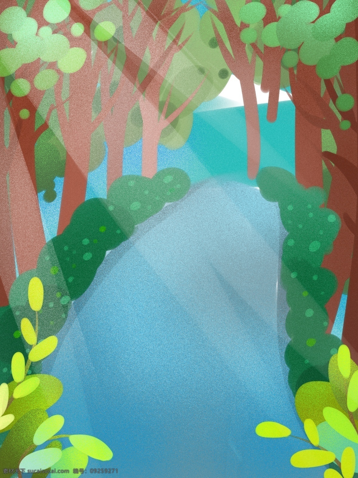 卡通 手绘 林间 小道 插画 背景 森林背景 广告背景 背景素材 卡通背景 插画背景 树林背景 psd背景 林间小道