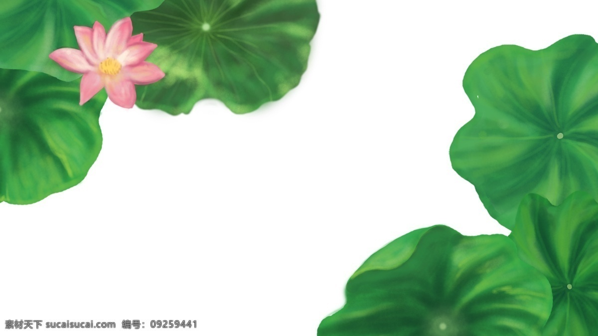 夏日 手绘 荷叶 荷花 装饰 边框 卡通 精美 插画 海报插画 广告插画 小清新 简约风 图案装饰 荷塘 复古风
