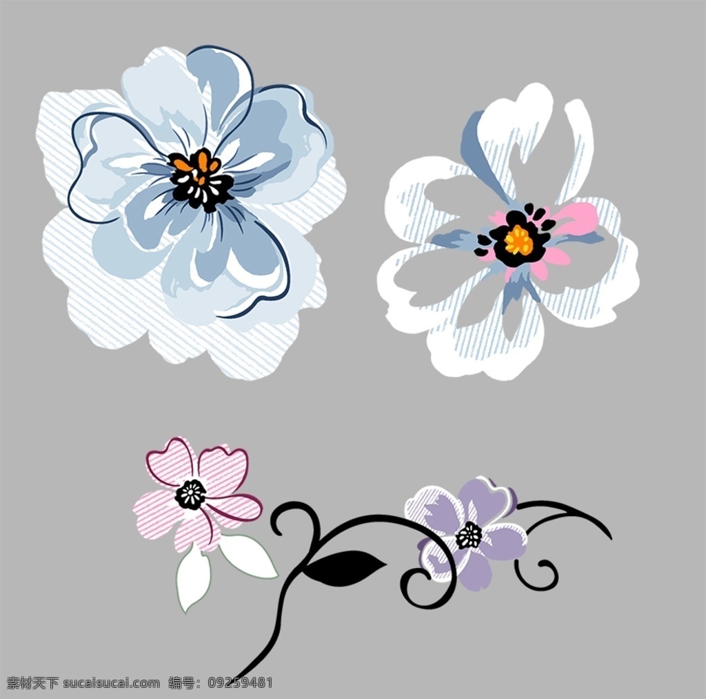 手绘花卉 抽象花卉 简单花卉 几何花卉 印花素材 服装图案素材 家纺图案素材