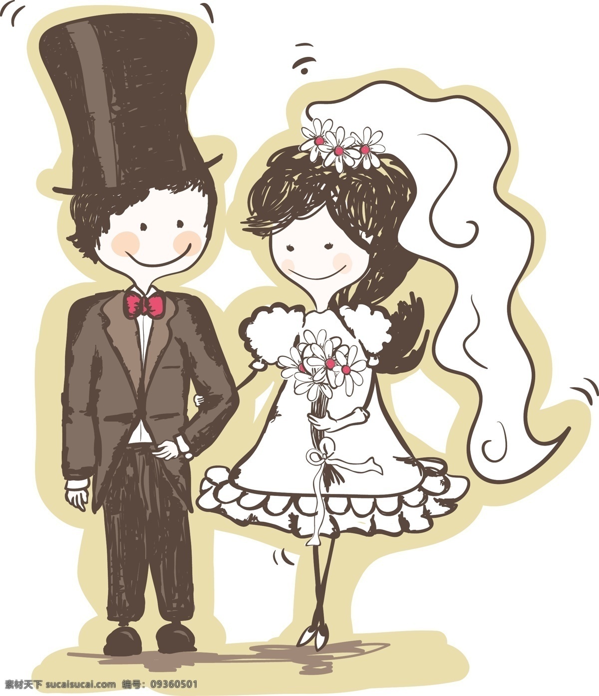 可爱 手工 绘制 的卡 通 新娘 新郎 矢量 爱情 材料 婚礼 婚姻 卡通 可爱的 人物 手 手绘 线 甜的 拉 矢量图 矢量人物