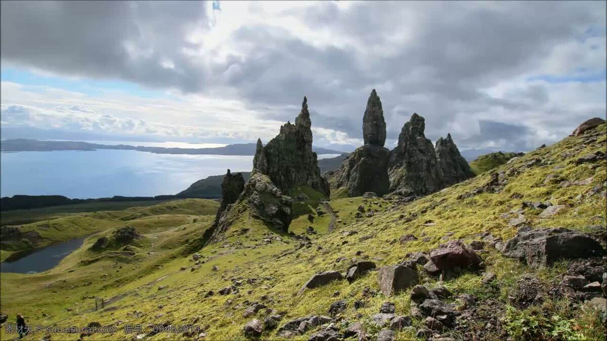 老人斯托尔 景观 延时 斯托尔 岛 天空之岛 斯凯 苏格兰 时间流逝 时光倒流 海 海洋 赫布里底群岛 戏剧性的 岩石 多石的 山 小山 丘陵 旅游 吸引力 旅行者 游客 假期 假日