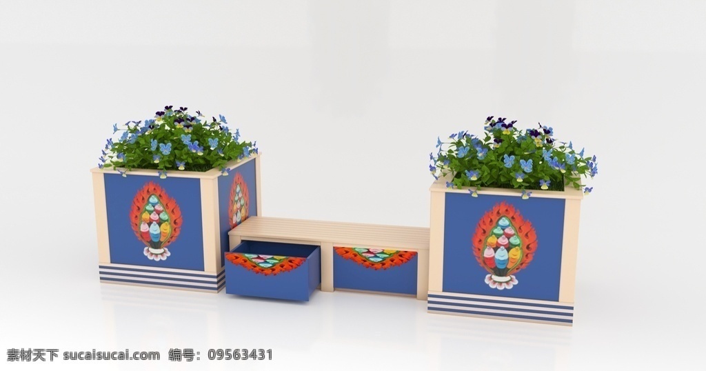 pvc花箱 组合花箱 道路花箱 成品花箱 3d设计 展示模型