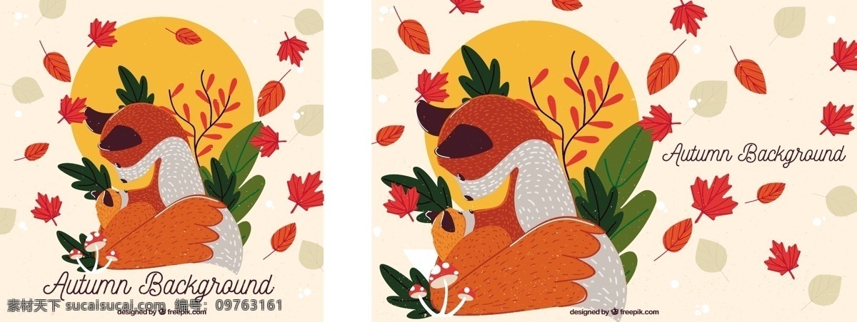 可爱 小 松鼠 秋天 背景 画 手 花卉 家庭 树叶 自然 花卉背景 阳光 手绘 五颜六色 丰富多彩 绘画 树木 色彩