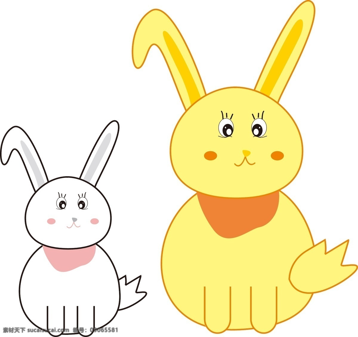 矢量 白色 兔子 黄色 矢量卡通兔子 白兔字 黄兔子 可爱的兔子 吃草的 动物矢量 卡通插画设计 萌萌哒